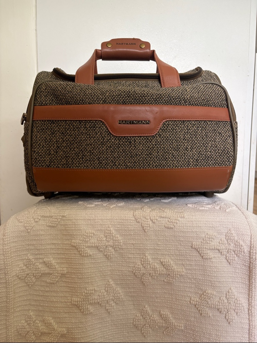 Brown Tweed Carry-All Duffle Bag for Men